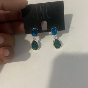 Macys I.N.C blue and green stones 1” earring NWT